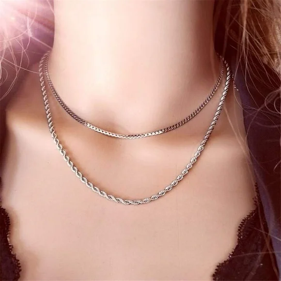 Waterproof Silver Rope Chain Necklace*3mm Rope Chain*Tarnish Free - Picture 3 of 7
